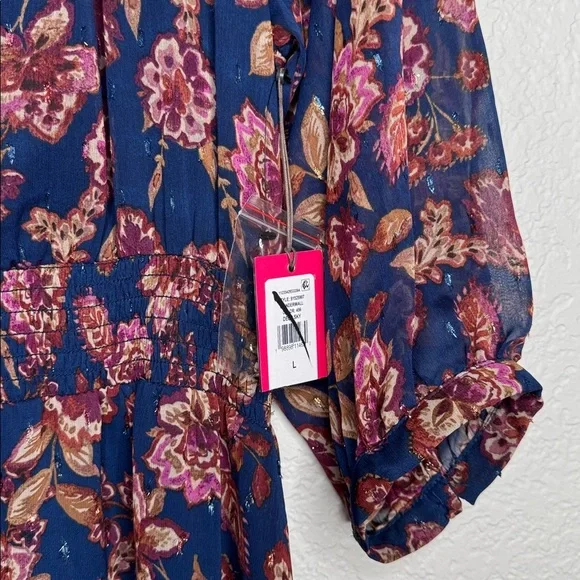 Vince Camuto Womens 3/4 Puff Sleeve Tie Neck Maxi Dress Floral Size L - Picture 5 of 10